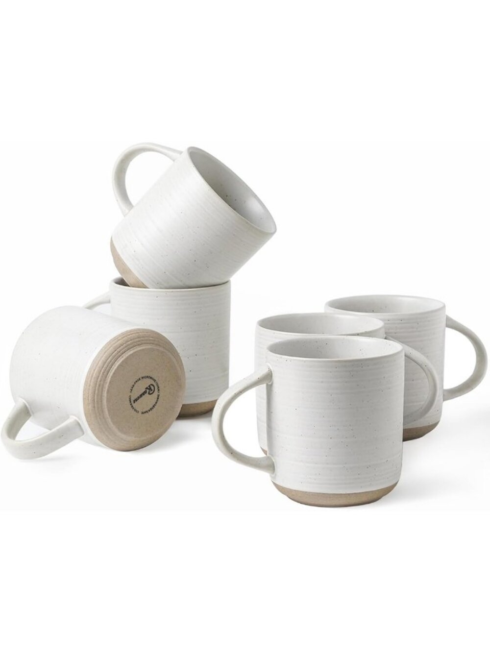 Set of 6 Stoneware Coffee Mugs 16oz - Ceramic Latte & Tea Cups, Microwave Safe